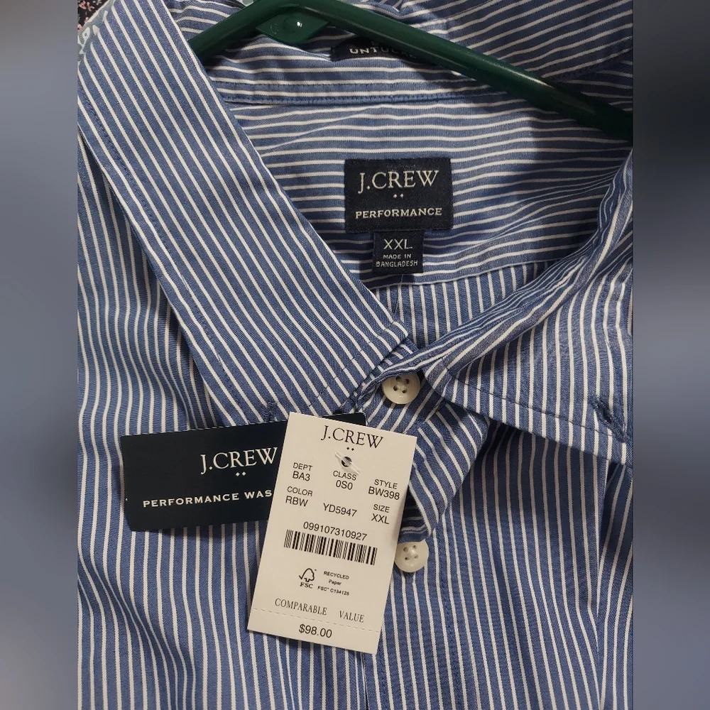 ​J. Crew Men's XXL Slim Untucked Performance Striped Shirt NWOT (26